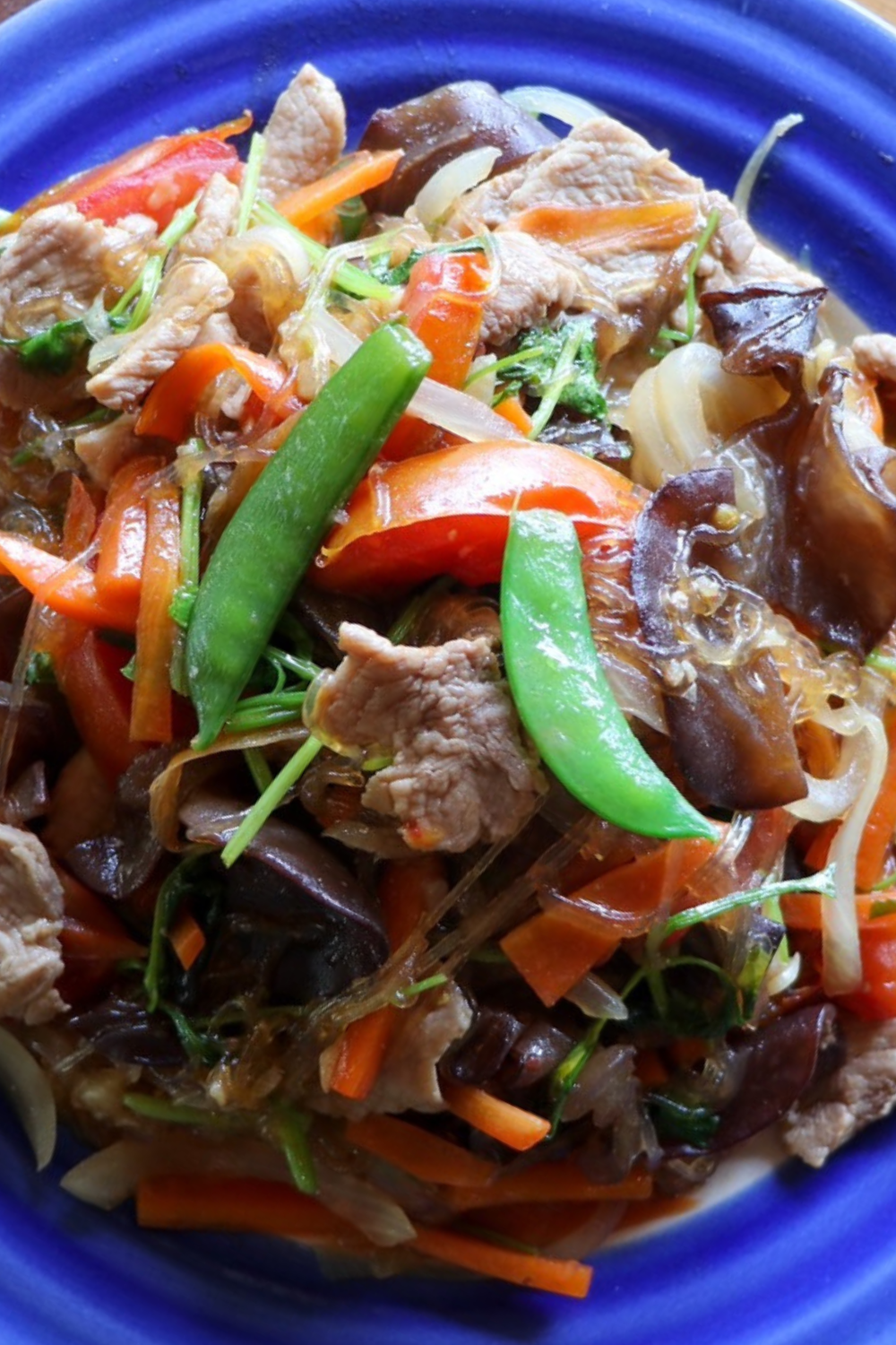 Stir-fried pork with veggies and glass noodle